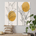 " Yellow Botanical Branch With Leaves I " 2 - Pieces - Image 6