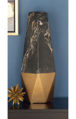 Bhavya Ceramic Faux Marble Decorative Dark Gray Vase with Gold Base - Image 5
